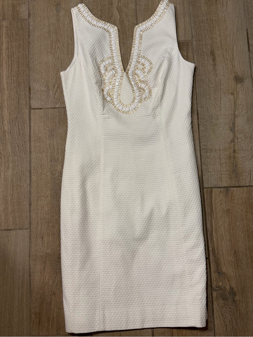 Lilly Pulitzer White Resort Shift Dress with Gold Beading NWT